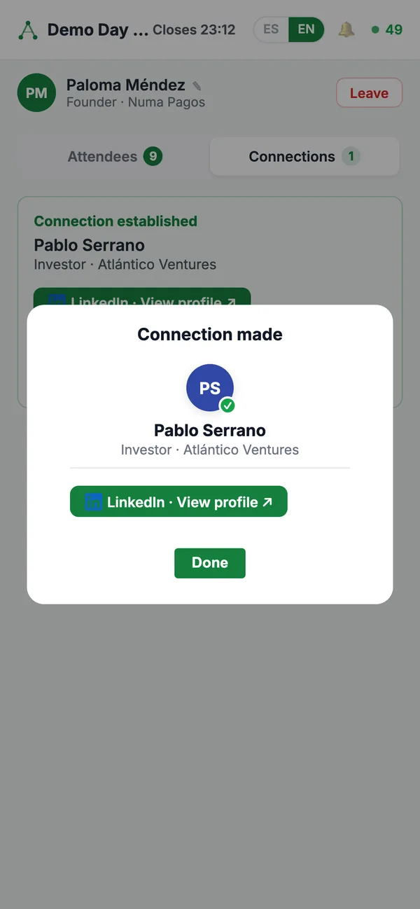 A phone showing a new connection with the other person’s LinkedIn profile