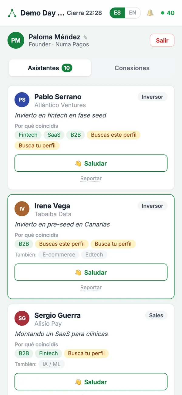 Móvil con las coincidencias de la sala y el motivo de cada una